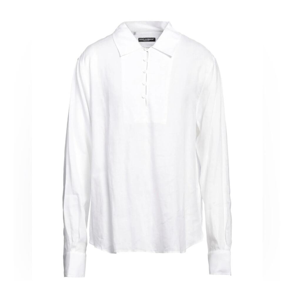Dolce & Gabbana SS21 White Linen Popover Shirt Men size 39 / 15.5 Gold fit